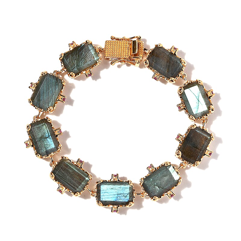 AAA Malagasy Labradorite and Orissa Rhodolite Garnet Bracelet in Vermeil YG Over Sterling Silver (6.50 In) 37.75 ctw