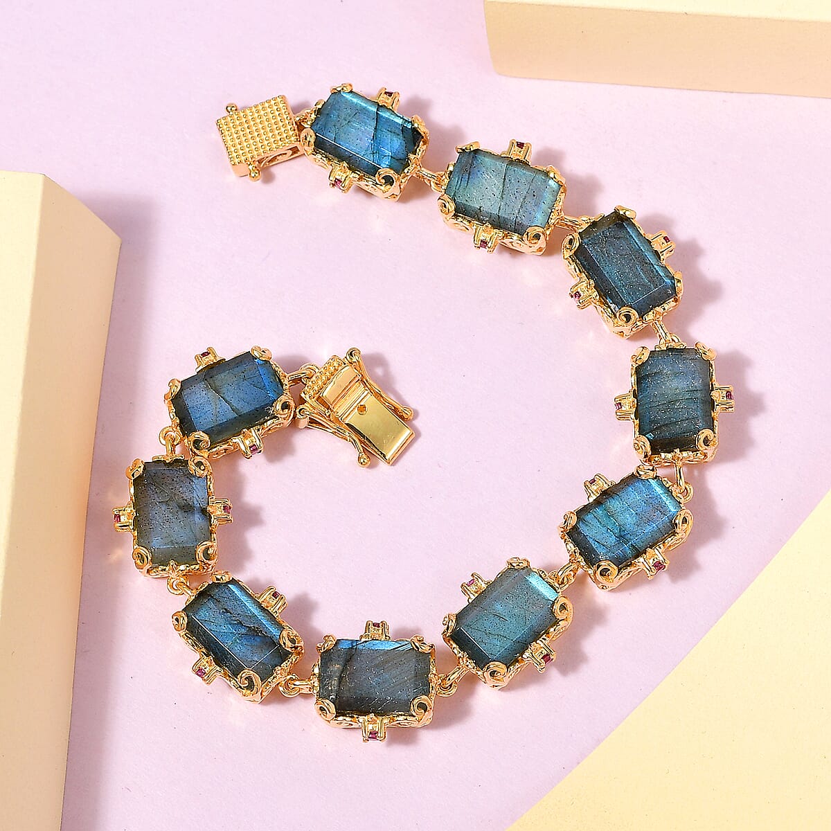 AAA Malagasy Labradorite and Orissa Rhodolite Garnet Bracelet in Vermeil YG Over Sterling Silver (6.50 In) 42.00 ctw image number 1