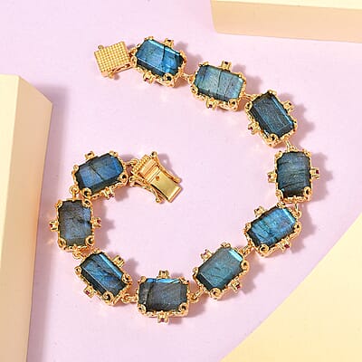 AAA Malagasy Labradorite and Orissa Rhodolite Garnet Bracelet in Vermeil YG Over Sterling Silver (6.50 In) 37.75 ctw