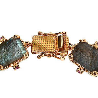 AAA Malagasy Labradorite and Orissa Rhodolite Garnet Bracelet in Vermeil YG Over Sterling Silver (6.50 In) 37.75 ctw
