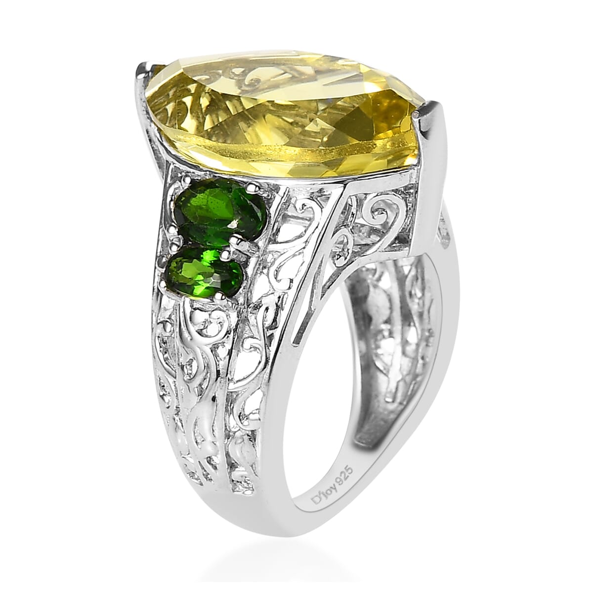 Sterling Silver Lime Quartz, Peridot & Chrome Diopside Ring
