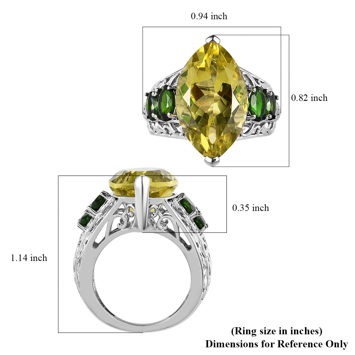 Sterling Silver Lime Quartz, Peridot & Chrome Diopside Ring