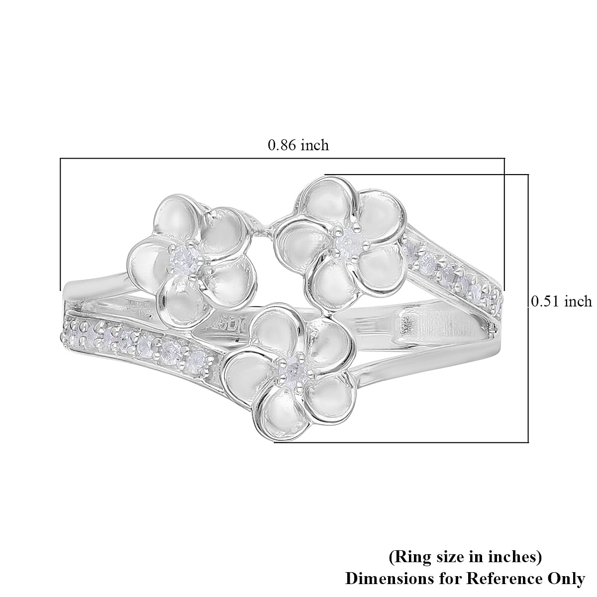 Diamond Floral Ring in Platinum Over Sterling Silver (Size 10.0) (Del. 7-10 Days) 0.15 ctw image number 5