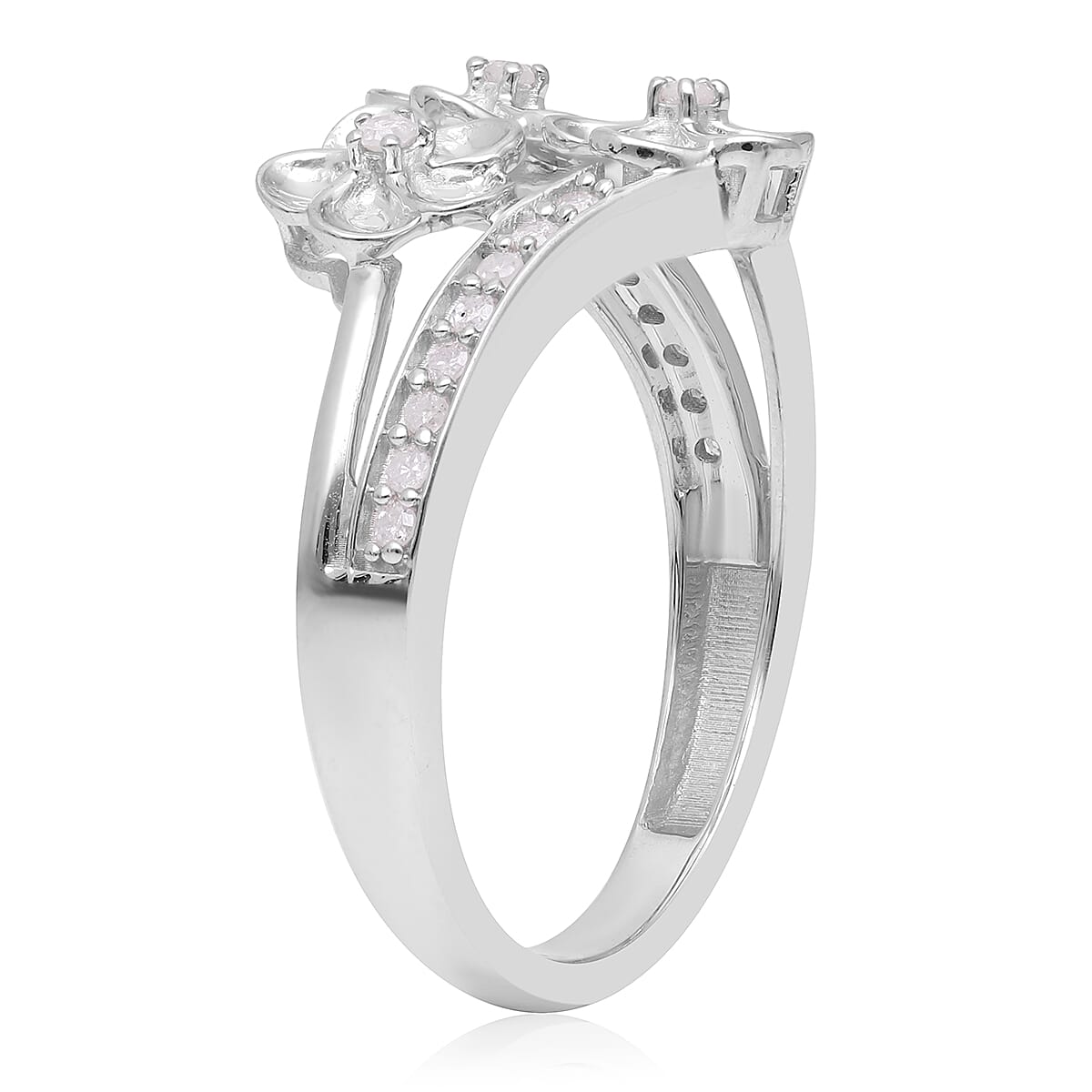 Diamond Floral Ring in Platinum Over Sterling Silver (Size 7.0) 0.15 ctw image number 3