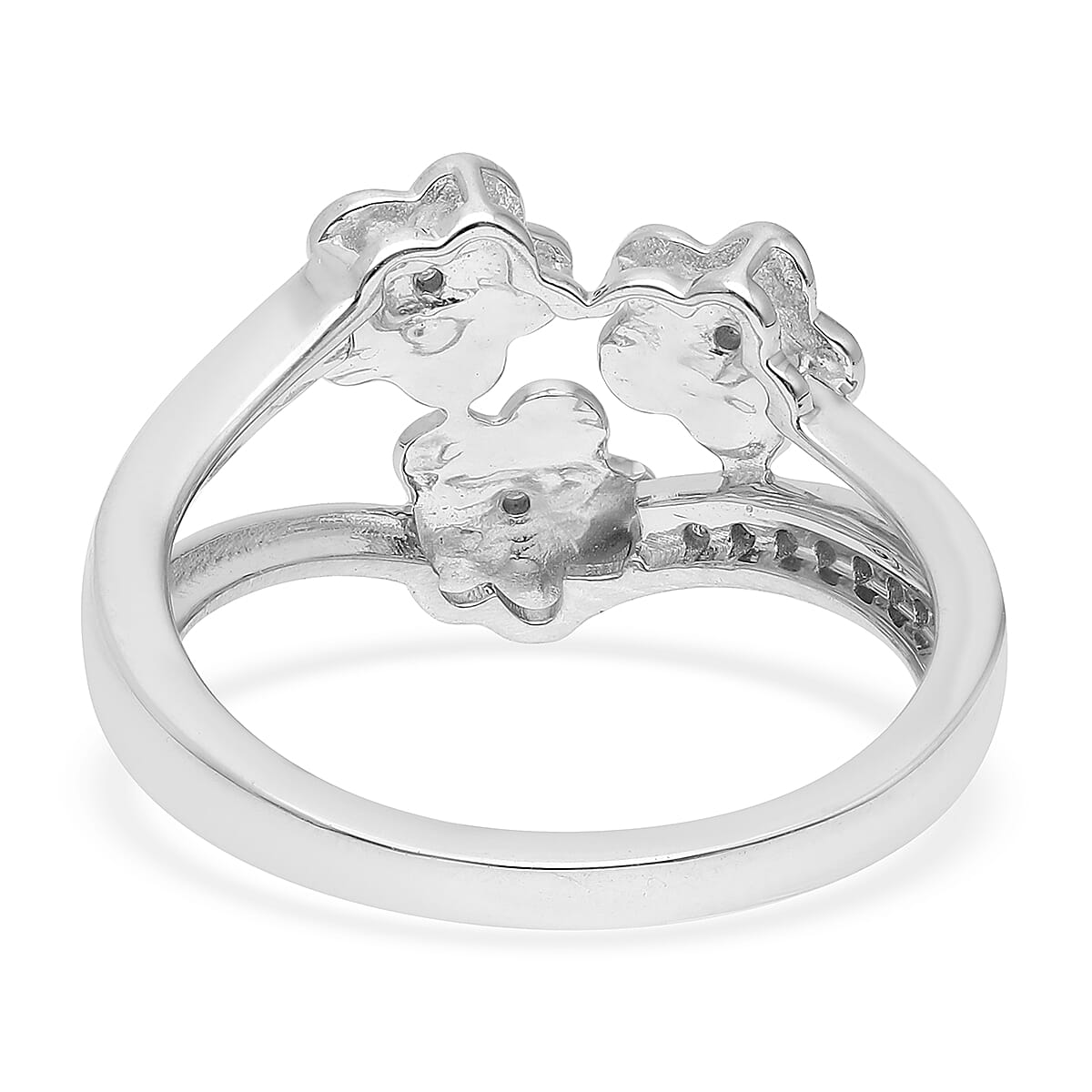Diamond Floral Ring in Platinum Over Sterling Silver (Size 7.0) 0.15 ctw image number 4