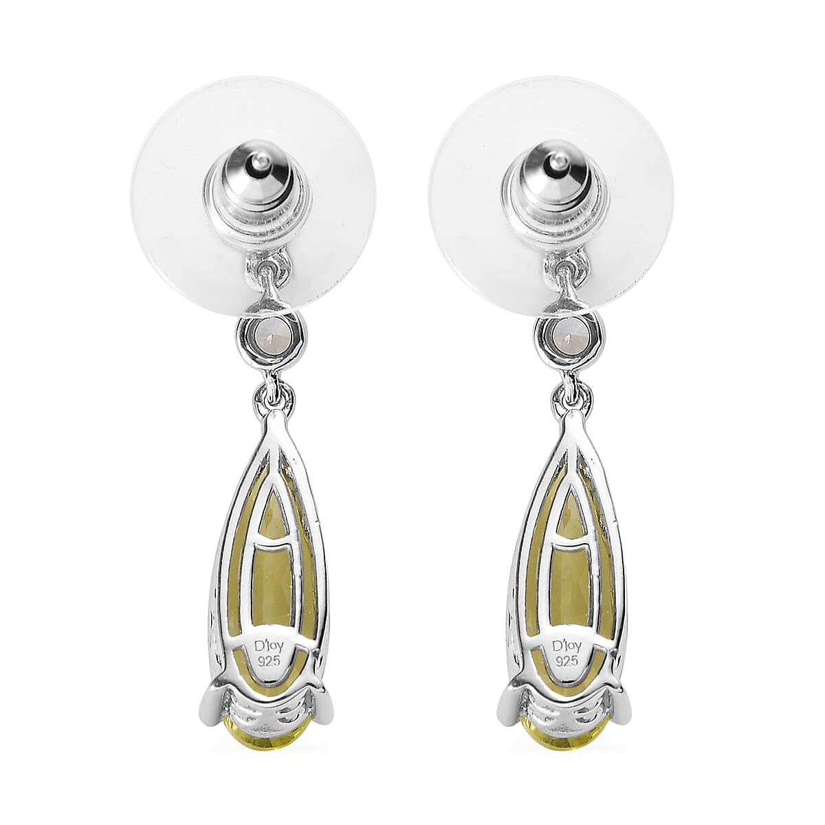 Ouro Verde Quartz and White Zircon Dangling Earrings in Platinum Over Sterling Silver 6.00 ctw