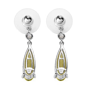 Ouro Verde Quartz and White Zircon Dangling Earrings in Platinum Over Sterling Silver 6.00 ctw