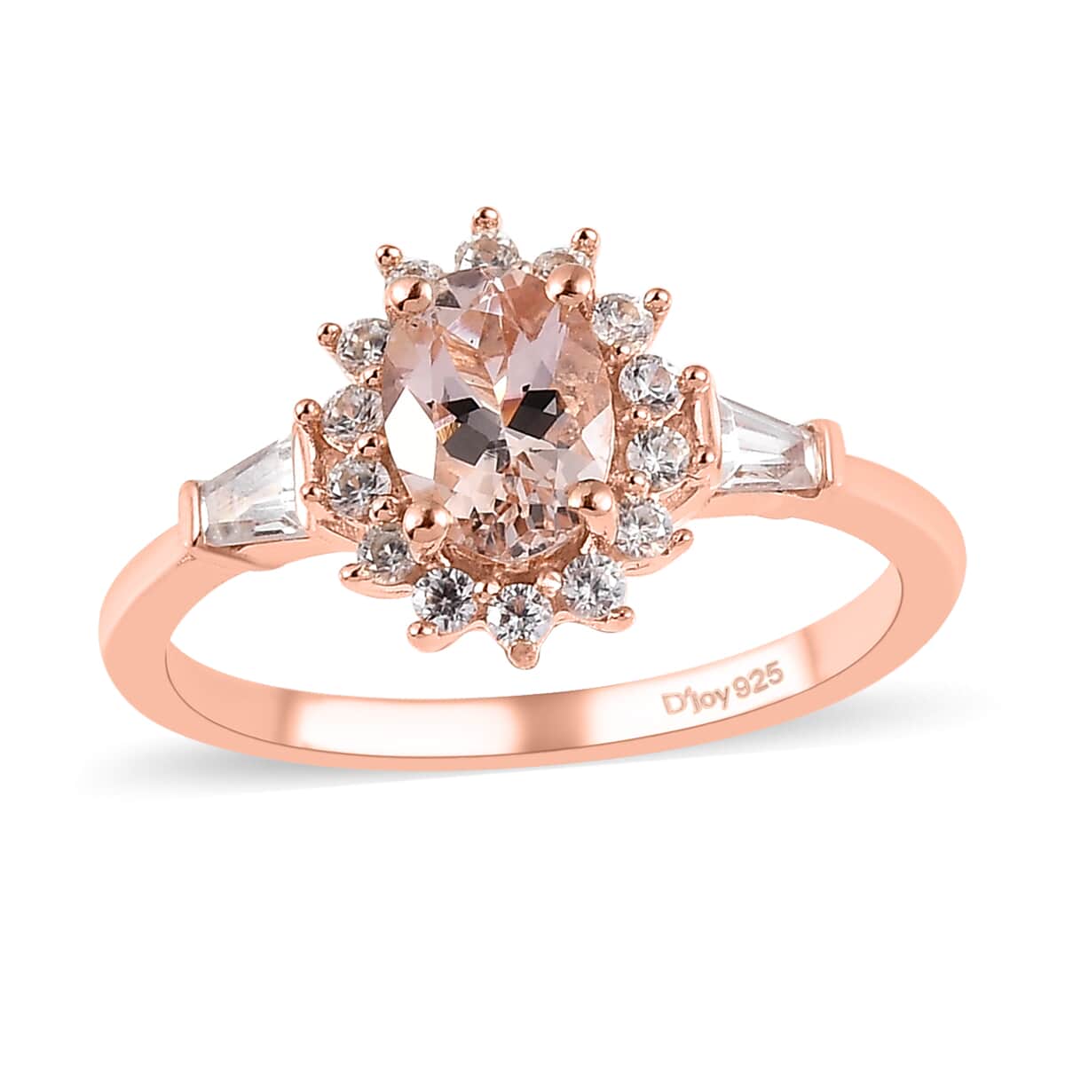 Premium Marropino Morganite and White Zircon Sunburst Ring in Vermeil Rose Gold Over Sterling Silver 1.15 ctw image number 0