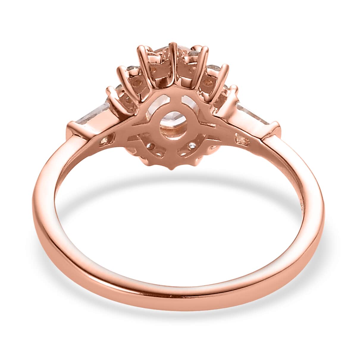 Premium Marropino Morganite and White Zircon Sunburst Ring in Vermeil Rose Gold Over Sterling Silver 1.15 ctw image number 4