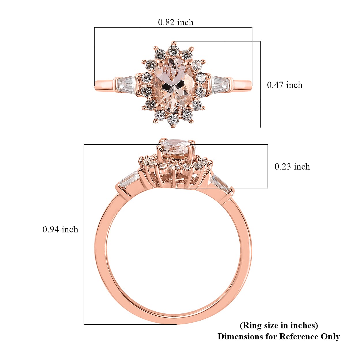 Premium Marropino Morganite and White Zircon Sunburst Ring in Vermeil Rose Gold Over Sterling Silver (Size 10.0) 1.15 ctw