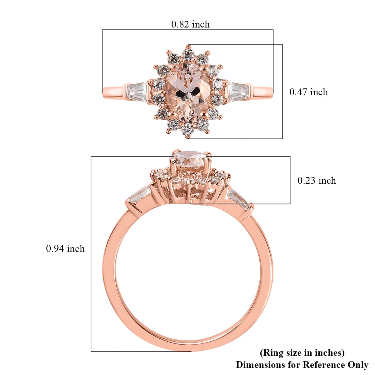 Premium Marropino Morganite and White Zircon Sunburst Ring in Vermeil Rose Gold Over Sterling Silver 1.15 ctw image number 5