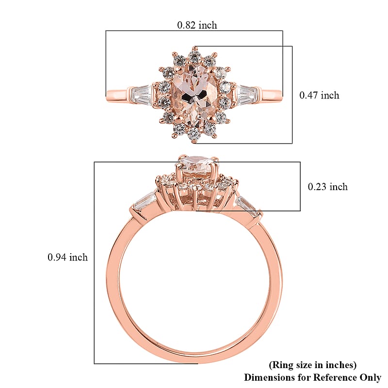 Premium Marropino Morganite and White Zircon Sunburst Ring in Vermeil Rose Gold Over Sterling Silver (Size 10.0) 1.15 ctw