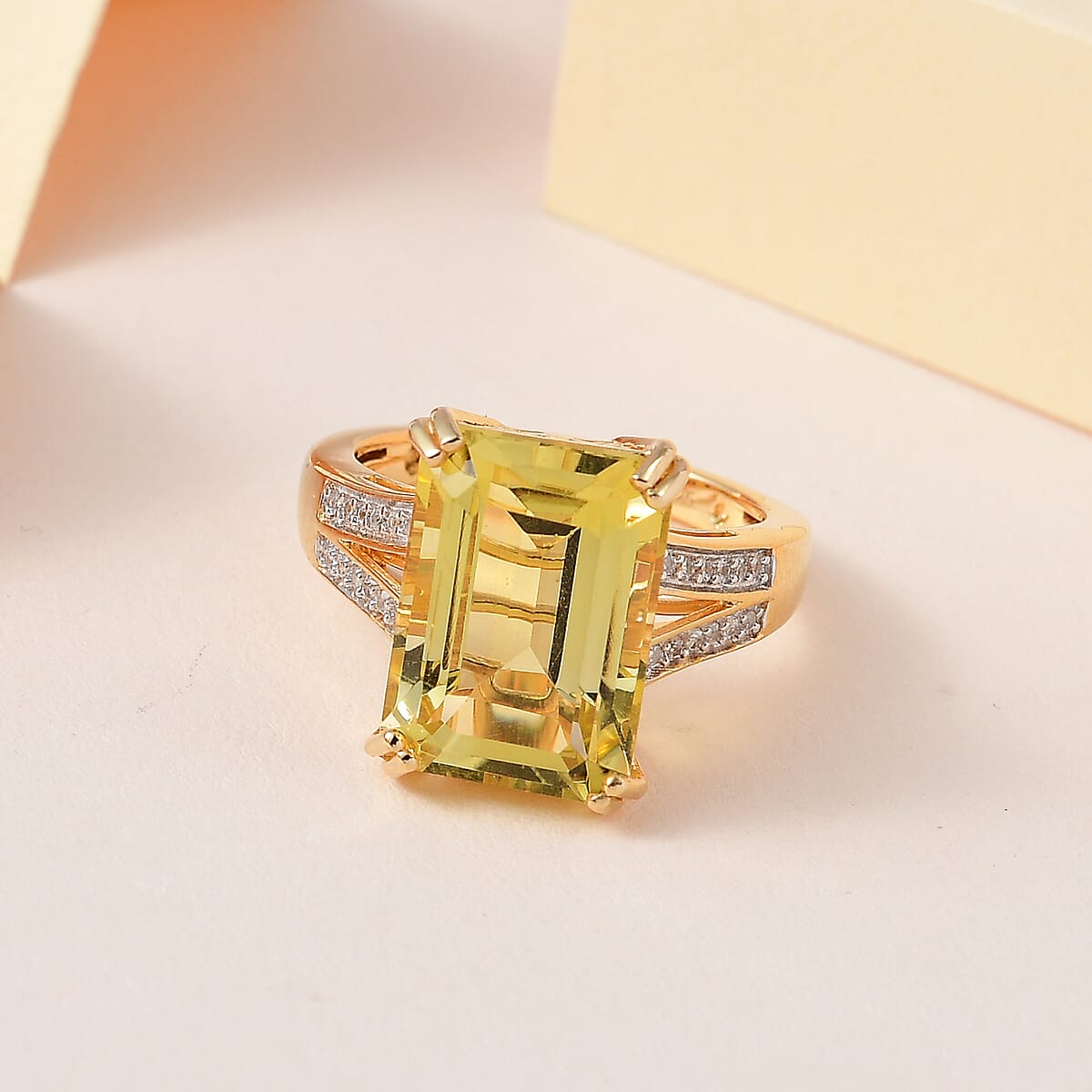 Ouro Verde Quartz and White Zircon Ring in Vermeil Yellow Gold Over Sterling Silver (Size 10.0) 7.25 ctw image number 1