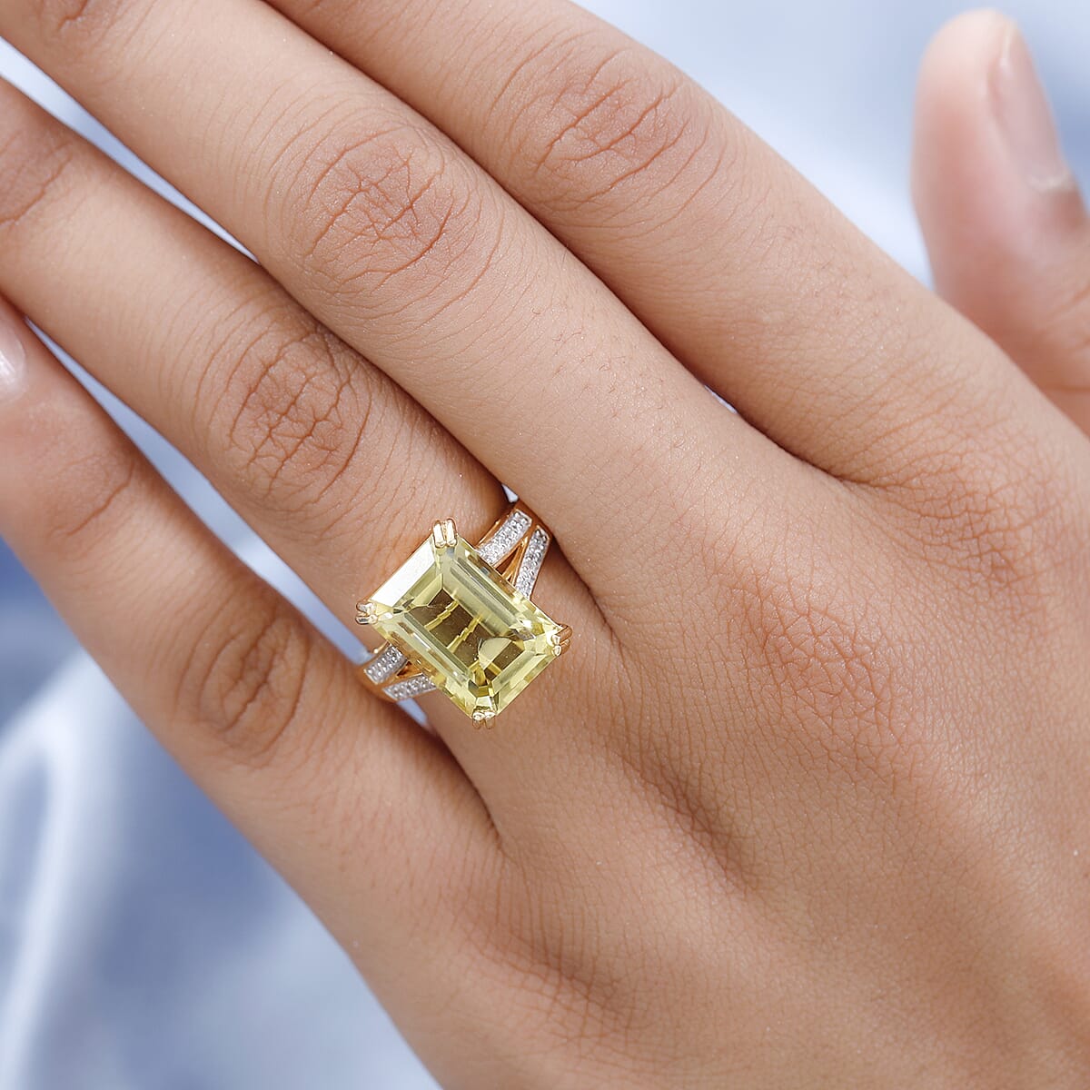 Ouro Verde Quartz and White Zircon Ring in Vermeil Yellow Gold Over Sterling Silver (Size 10.0) 7.25 ctw image number 2