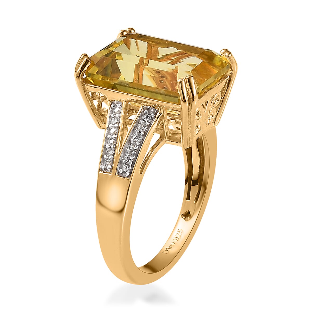 Ouro Verde Quartz and White Zircon Ring in Vermeil Yellow Gold Over Sterling Silver (Size 10.0) 7.25 ctw image number 3