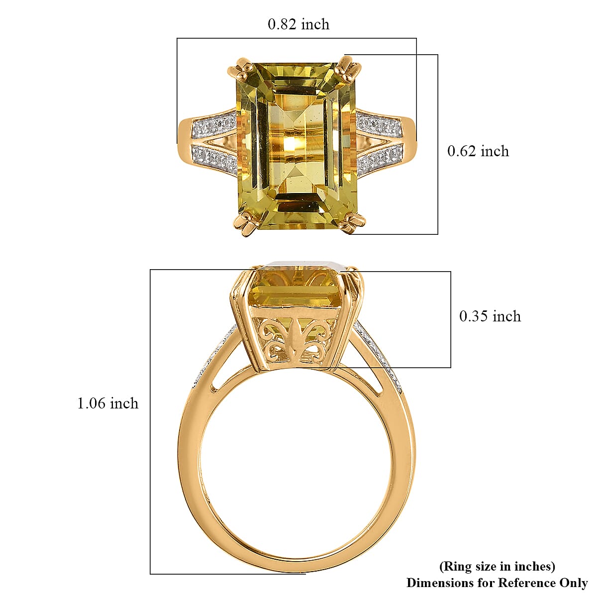Ouro Verde Quartz and White Zircon Ring in Vermeil Yellow Gold Over Sterling Silver (Size 10.0) 7.25 ctw image number 5