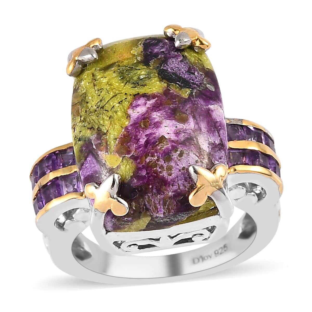 One Time Only Tasmanian Stichtite, Amethyst Ring in Platinum Over Sterling Silver (Size 5.0) 12.10 ctw image number 0