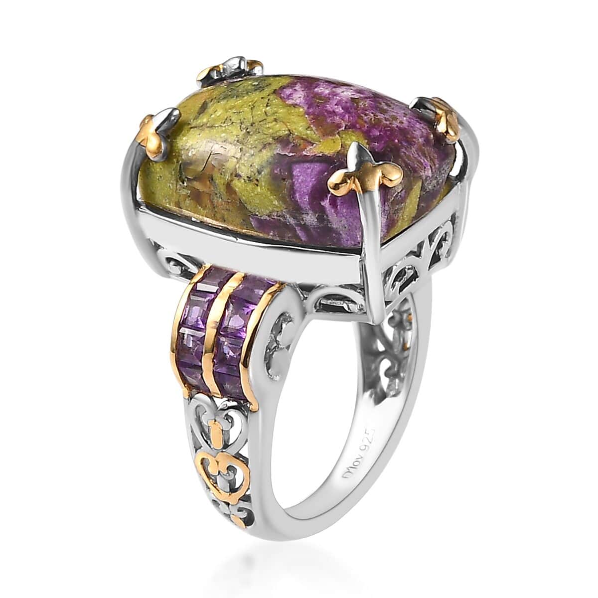 One Time Only Tasmanian Stichtite, Amethyst Ring in Platinum Over Sterling Silver (Size 5.0) 12.10 ctw image number 3