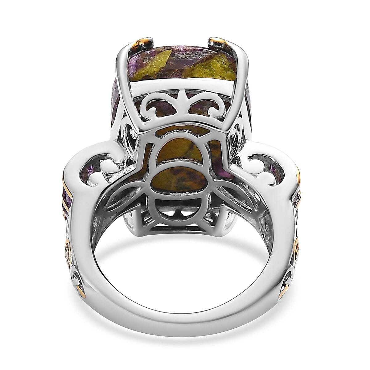 Tasmanian Stichtite and Amethyst Ring in Vermeil YG & Platinum Over Sterling Silver (Size 5.0) 12.10 ctw