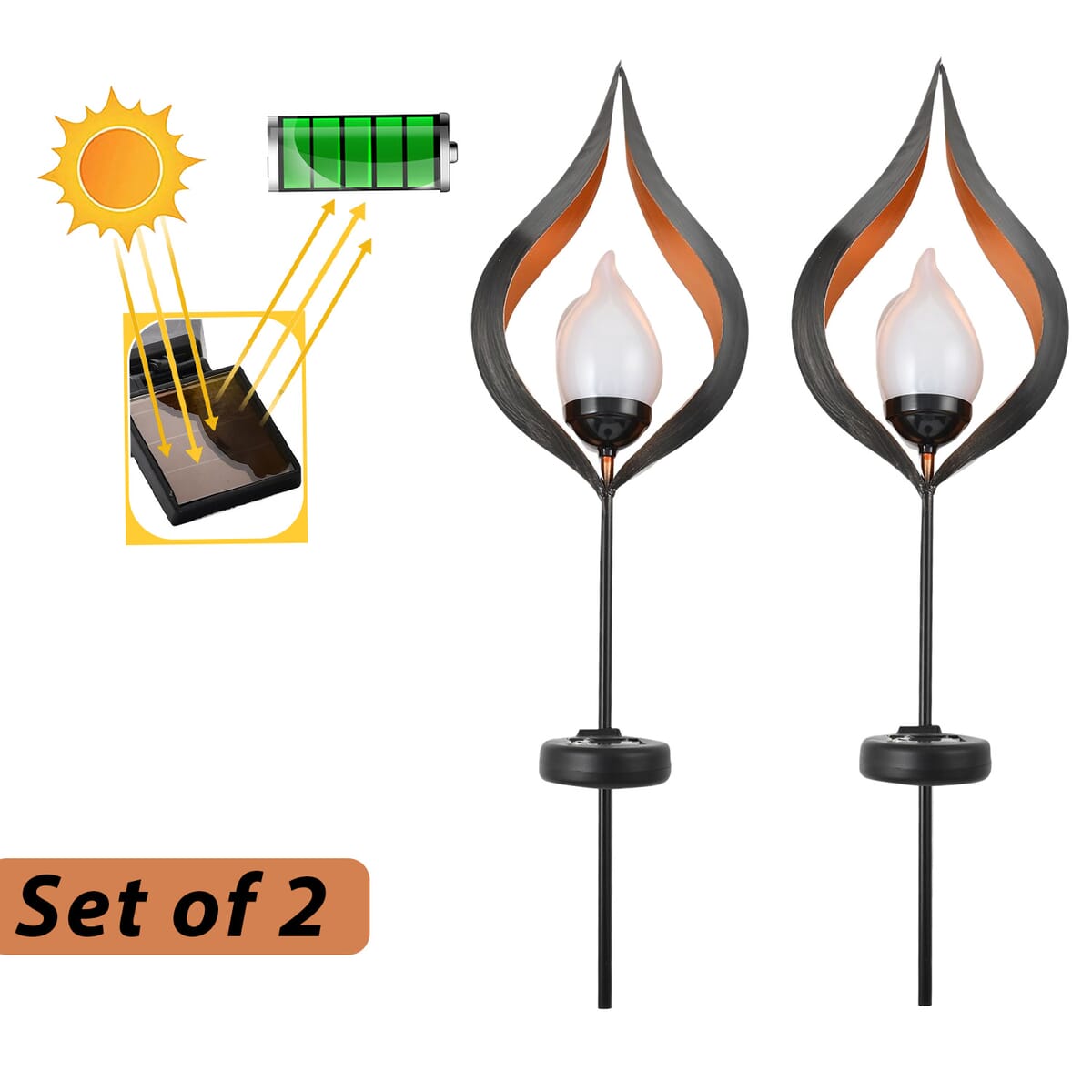 Original Treasure Set of 2 Flickering Flame Solar Torches â€“ Dew Drop image number 1