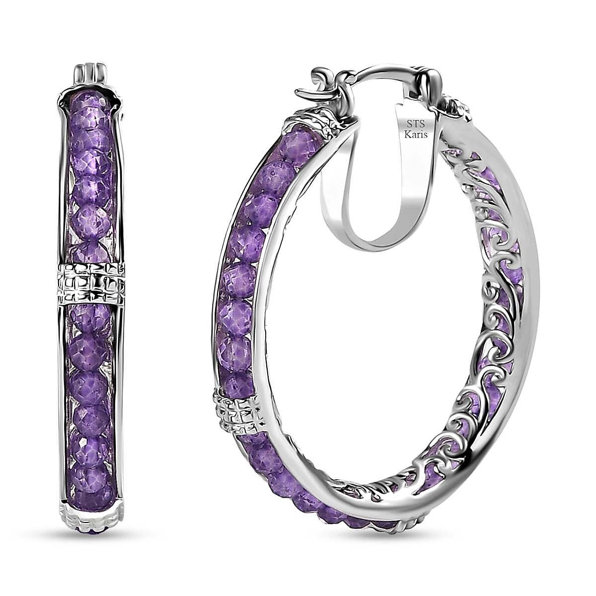 Karis Amethyst Hoop Earrings in Platinum Bond 20.65 ctw image number 0