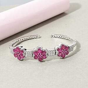 D'Joy Niassa Ruby (FF) and Natural White Zircon Cuff Bracelet in Platinum Over Sterling Silver 11.85 ctw