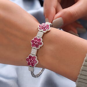D'Joy Niassa Ruby (FF) and Natural White Zircon Cuff Bracelet in Platinum Over Sterling Silver 11.85 ctw