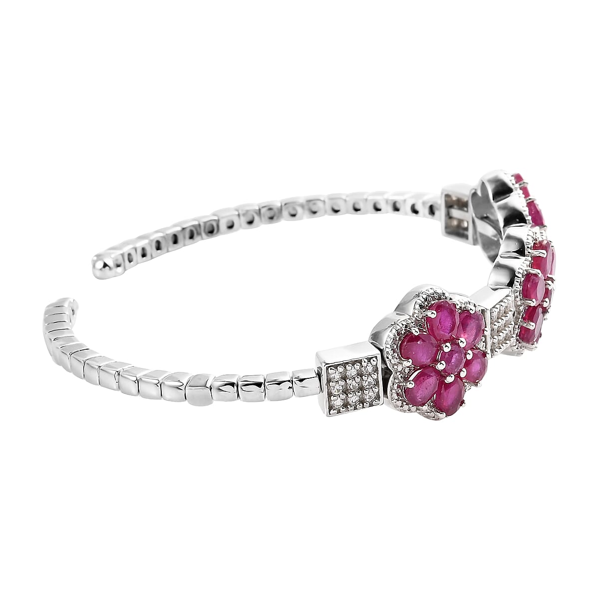 D'Joy Niassa Ruby (FF) and Natural White Zircon Cuff Bracelet in Platinum Over Sterling Silver 11.85 ctw image number 3
