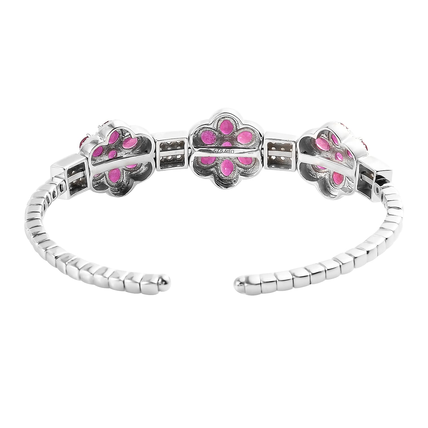 D'Joy Niassa Ruby (FF) and Natural White Zircon Cuff Bracelet in Platinum Over Sterling Silver 11.85 ctw