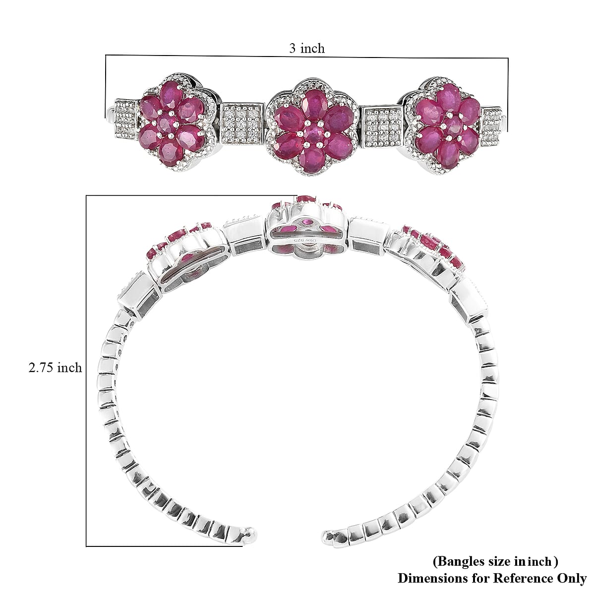 D'Joy Niassa Ruby (FF) and Natural White Zircon Cuff Bracelet in Platinum Over Sterling Silver 11.85 ctw image number 5