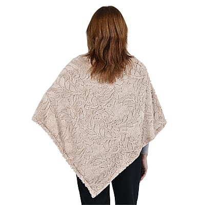 Passage Beige Leaf Pattern Faux Fur Poncho - One Size Fits Most