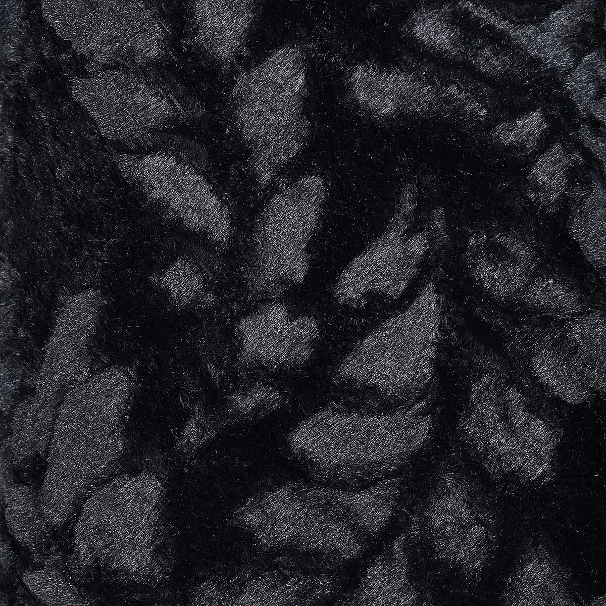 Passage Black Leaf Pattern Faux Fur Poncho - One Size Fits Most image number 4