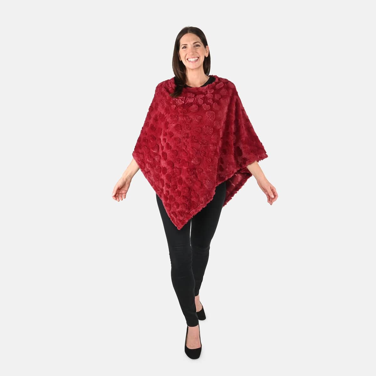 Passage Burgundy Leaf Pattern Faux Fur Poncho - One Size Fits Most image number 0