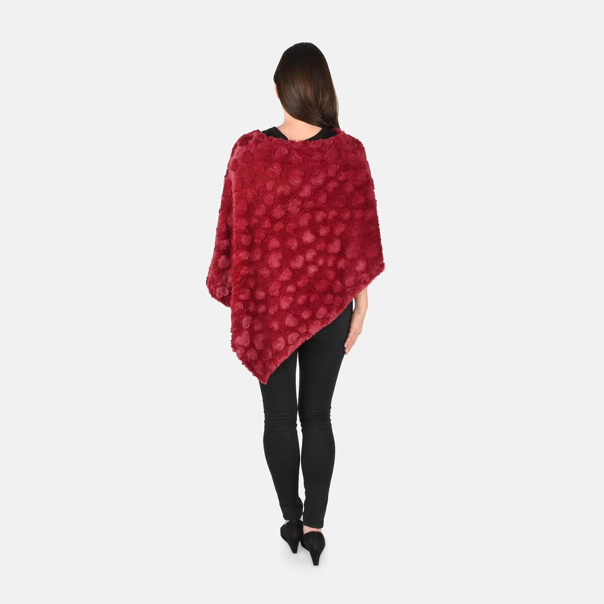 Passage Burgundy Leaf Pattern Faux Fur Poncho - One Size Fits Most image number 1