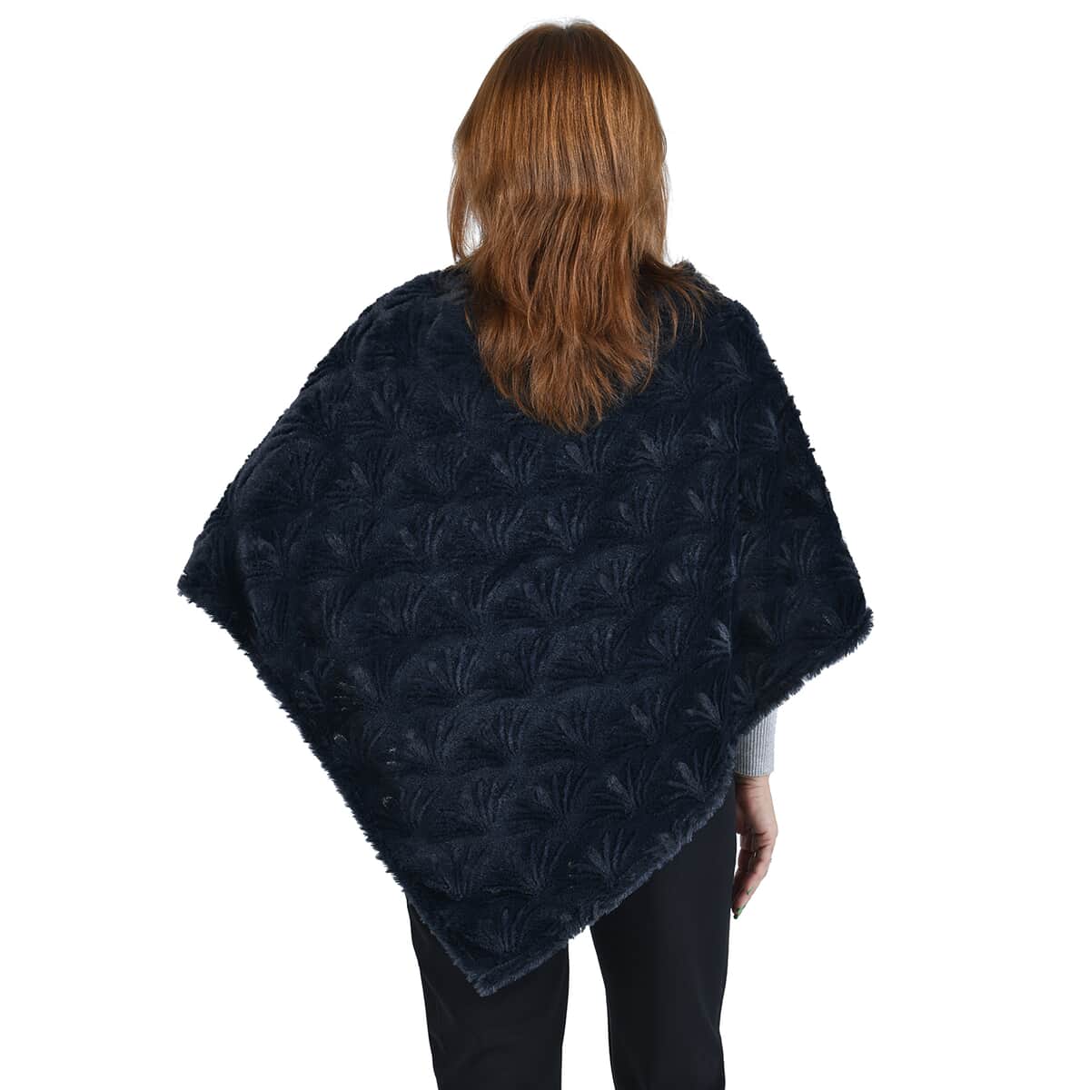 Passage Navy Floral Pattern Faux Fur Poncho image number 1
