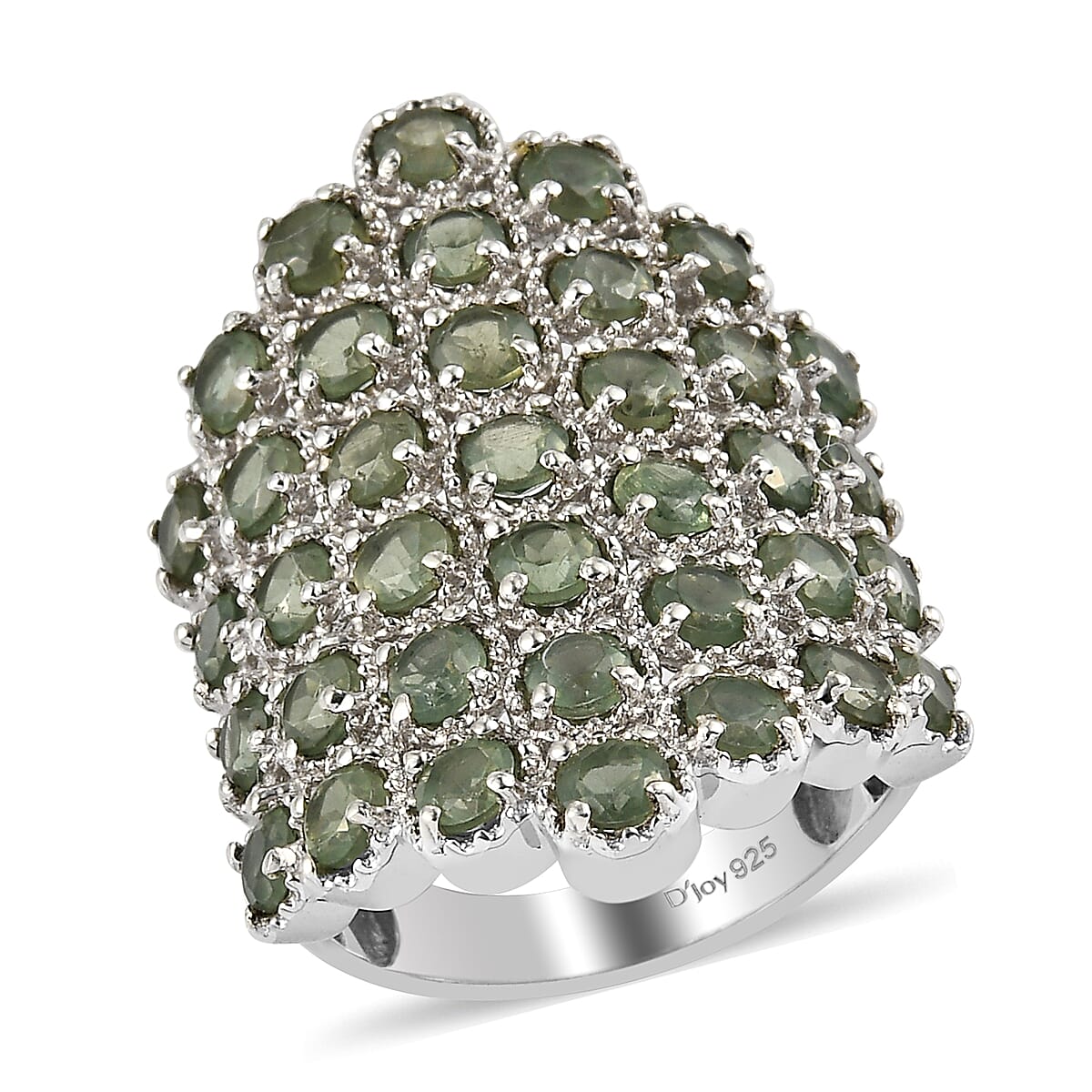 Natural Green Apatite Cluster Ring in Platinum Over Sterling Silver (Size 6.0) 8.50 Grams 4.90 ctw