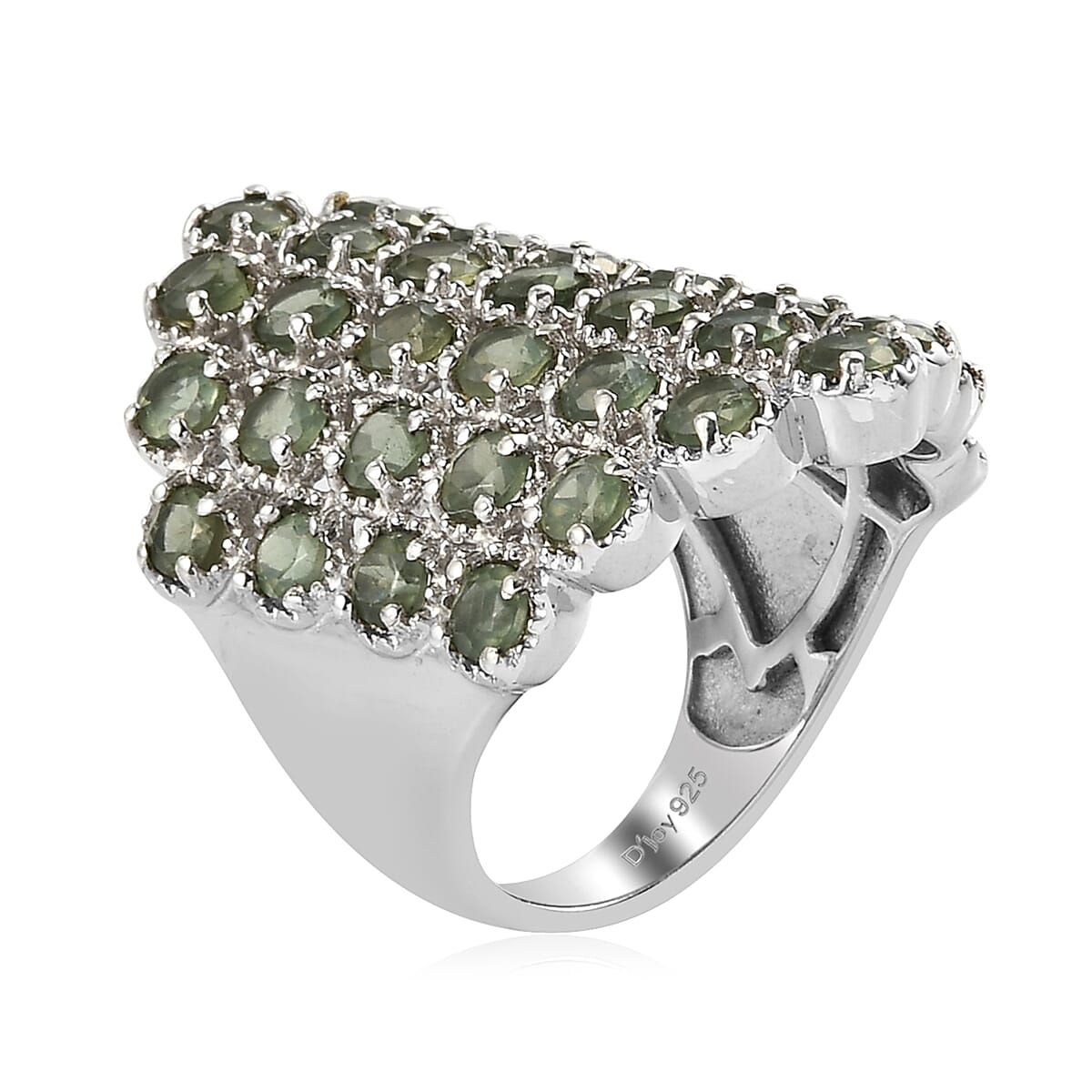 Natural Green Apatite Cluster Ring in Platinum Over Sterling Silver (Size 6.0) 8.50 Grams 4.90 ctw