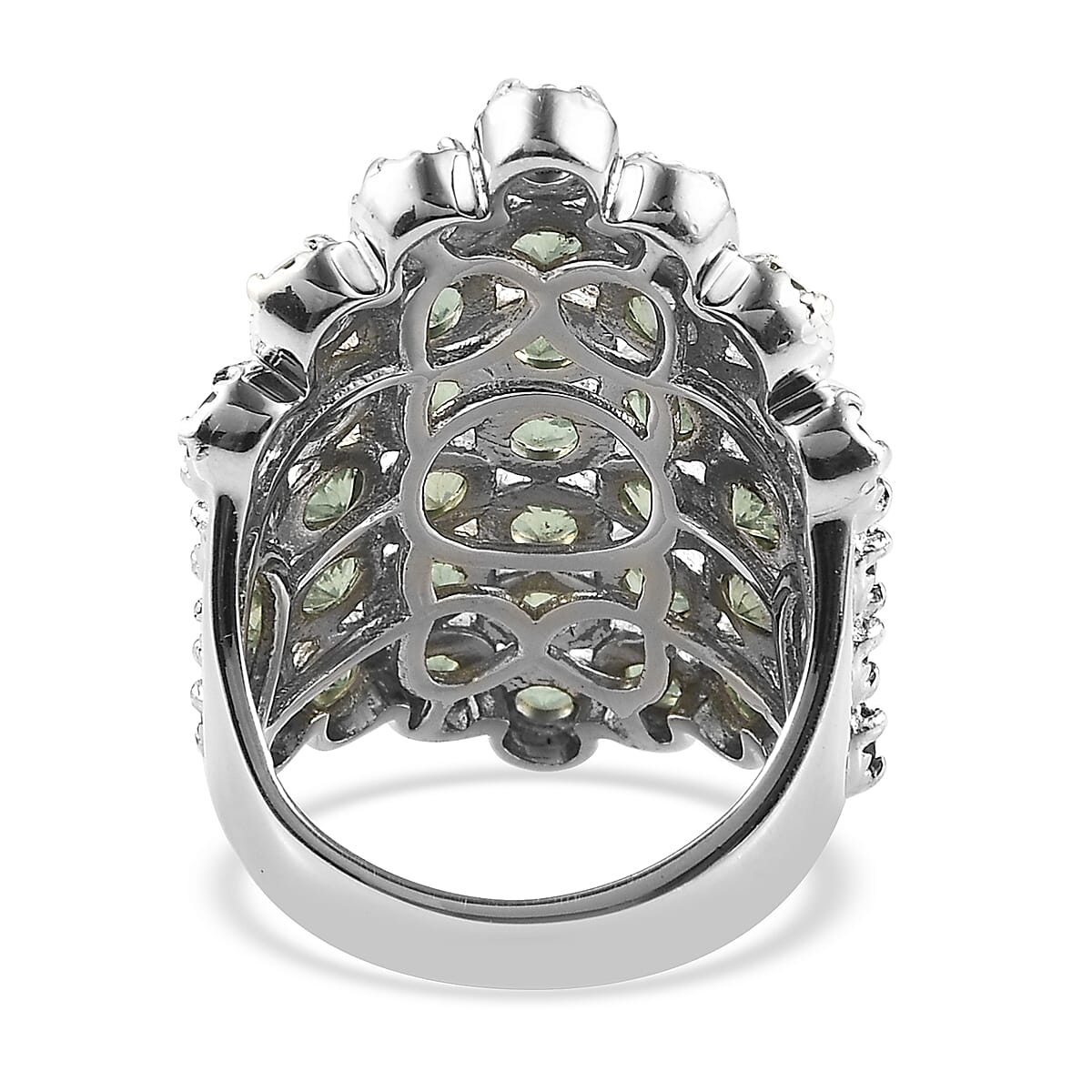 Natural Green Apatite Cluster Ring in Platinum Over Sterling Silver (Size 6.0) 8.50 Grams 4.90 ctw
