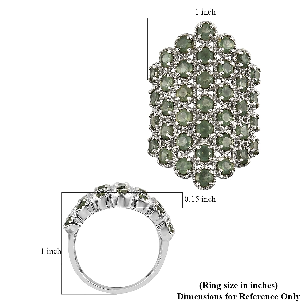 Natural Green Apatite Cluster Ring in Platinum Over Sterling Silver (Size 6.0) 8.50 Grams 4.90 ctw