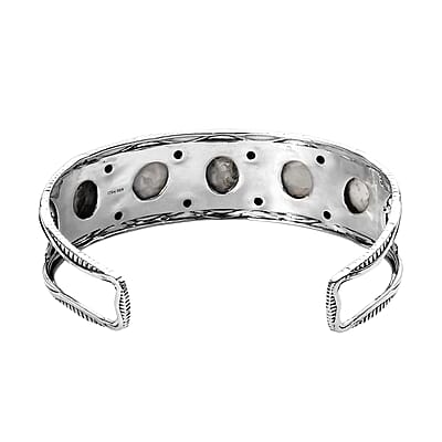 Artisan Crafted White Buffalo and Sleeping Beauty Turquoise Cuff Bangle in Sterling Silver (7.25 In) 15.65 ctw