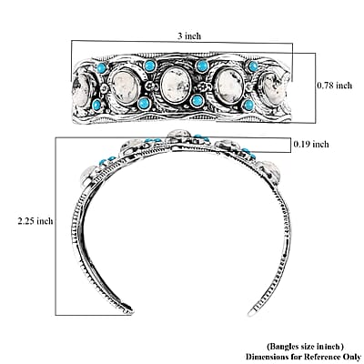 Artisan Crafted White Buffalo and Sleeping Beauty Turquoise Cuff Bangle in Sterling Silver (7.25 In) 15.65 ctw