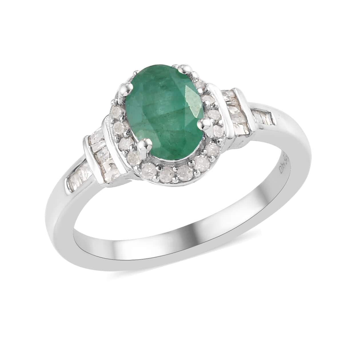 Kagem Zambian Emerald and Diamond Ring in Platinum Over Sterling Silver (Size 6.0) 1.00 ctw image number 0