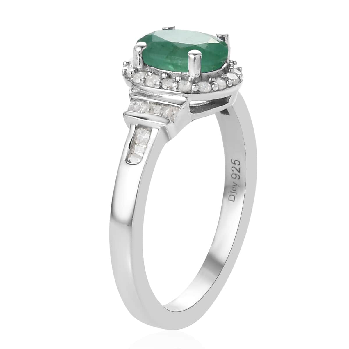 Kagem Zambian Emerald and Diamond Ring in Platinum Over Sterling Silver (Size 6.0) 1.00 ctw image number 3