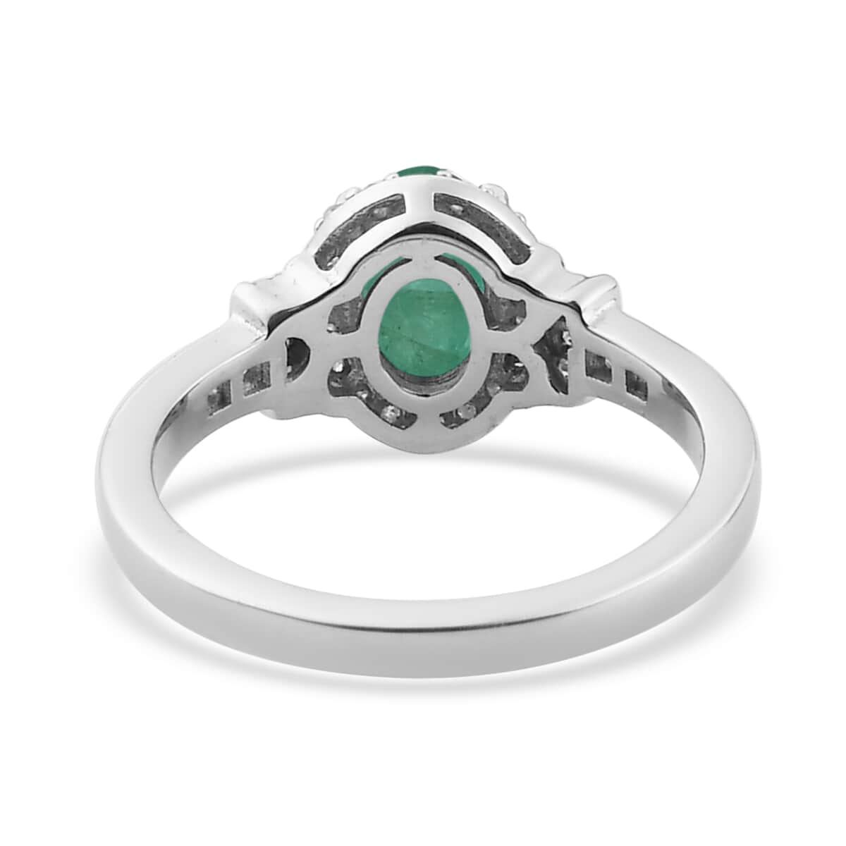Kagem Zambian Emerald and Diamond Ring in Platinum Over Sterling Silver (Size 6.0) 1.00 ctw image number 4