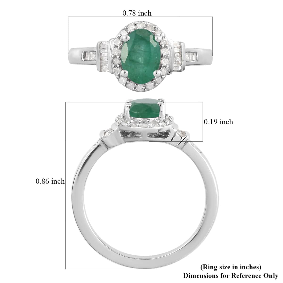 Kagem Zambian Emerald and Diamond Ring in Platinum Over Sterling Silver (Size 6.0) 1.00 ctw image number 5