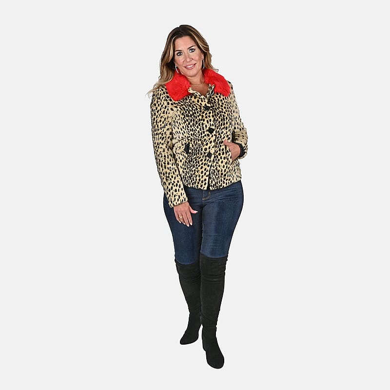 Tamsy Brown and Black Leopard Pattern Acrylic Coat - (XS)