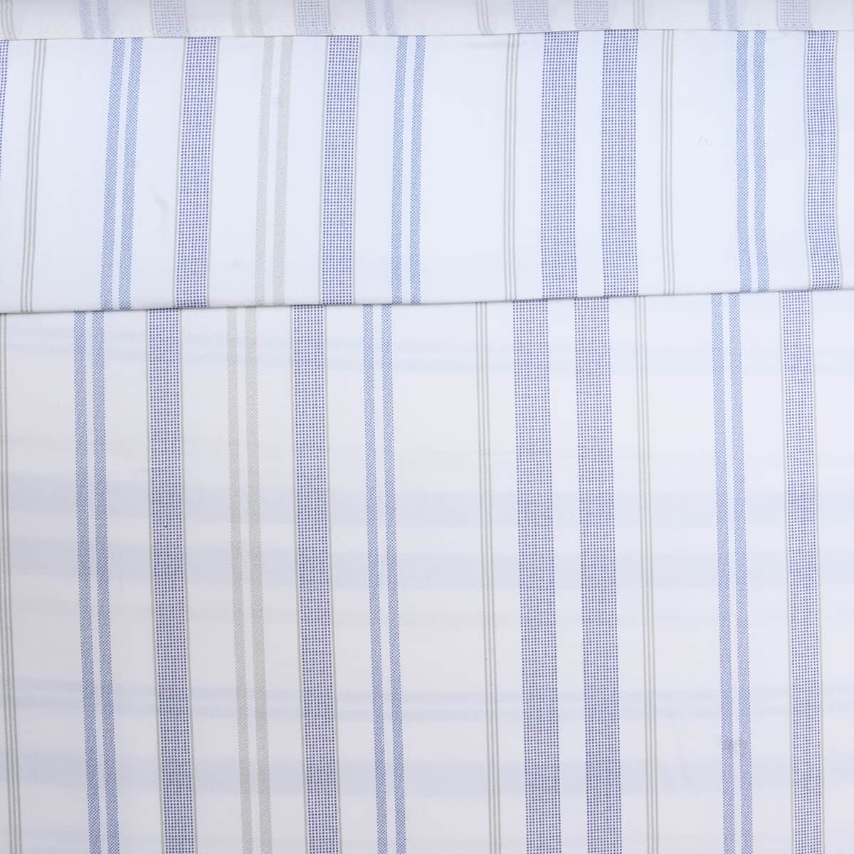 Master Suite White, Navy Striped 500TC 100% Cotton Sheet Set -King | Bedsheet Set | Bed Cover Set | Bedding Set | Bedspread image number 3