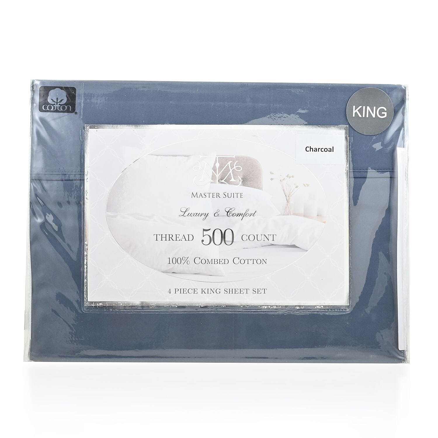 MASTER SUITE Charcoal 500TC 100% Cotton Sheet Set -King