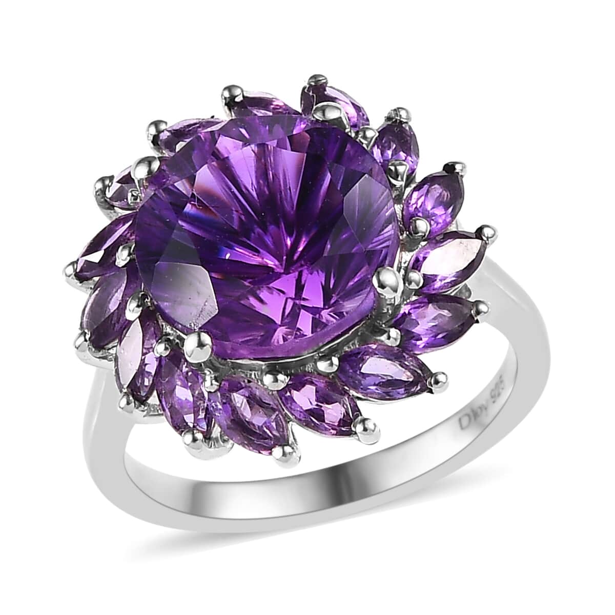 Hanabi Cut Premium Moroccan Amethyst and Amethyst Floral Ring in Platinum Over Sterling Silver 5.10 ctw image number 0