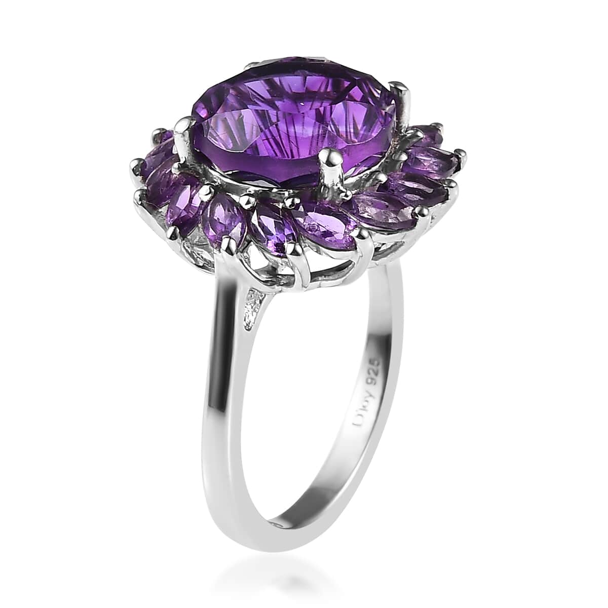 Hanabi Cut Premium Moroccan Amethyst and Amethyst Floral Ring in Platinum Over Sterling Silver 5.10 ctw image number 3